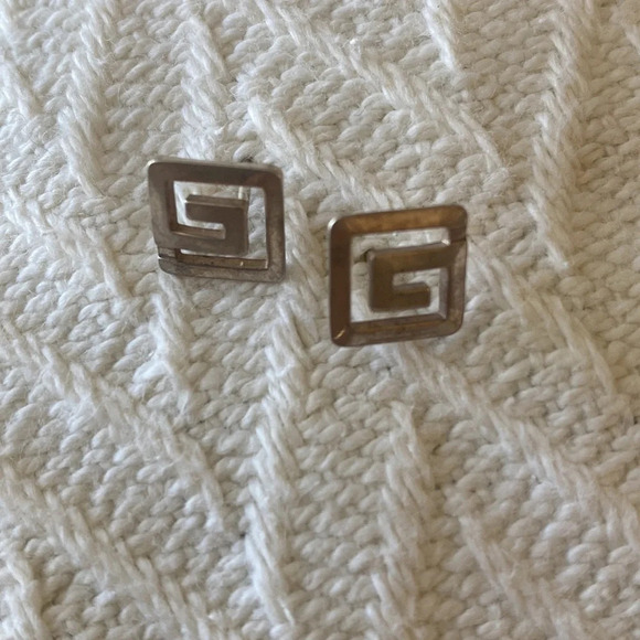 Sterling silver stud post geometric square earrings - Picture 3 of 7
